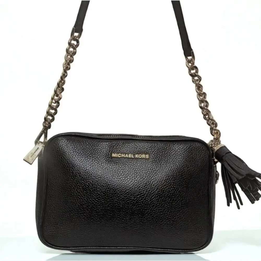 Michael Kors Ginny Crossbody Camera Bag in Black Pebbled Leather Jet Set Bag